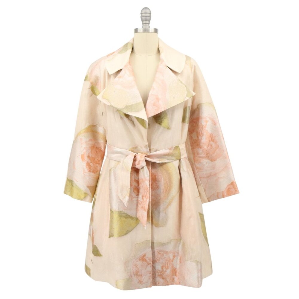 Bill Blass Saks Coat Floral Belted Union Made Jacquard Pink Jacket 12